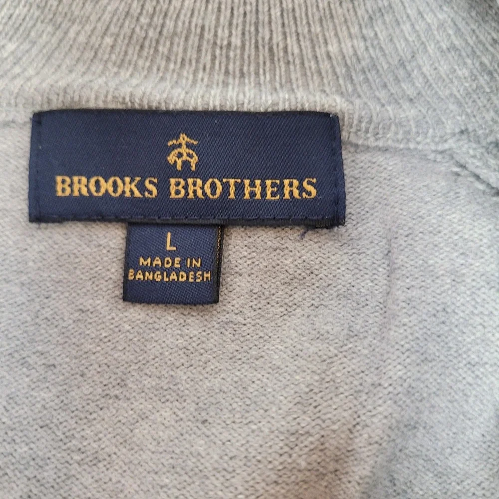 Brooks Brothers Quarter Zip Sweater Mens L Gray Excellent Pima Cotton BB18402‎